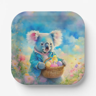 Koala bear holding a basket of Easter eggs Paper Plate