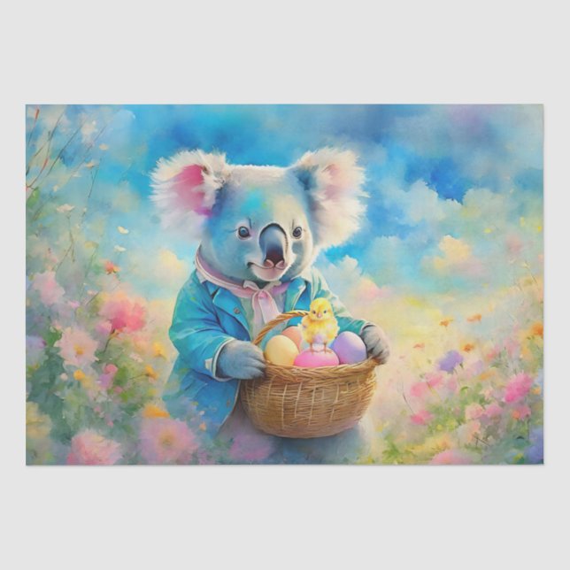 Koala bear holding a basket of Easter eggs Tissue Paper (Front)