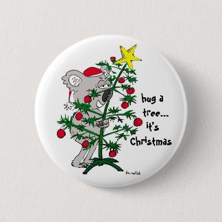 Koala bear hugging a Christmas tree 6 Cm Round Badge
