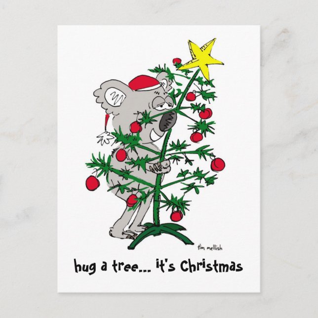 Koala bear hugging a Christmas tree Holiday Postcard (Front)