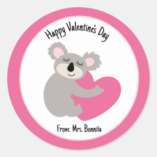 Koala Bear Hugging Heart Valentine's Day Favour Classic Round Sticker