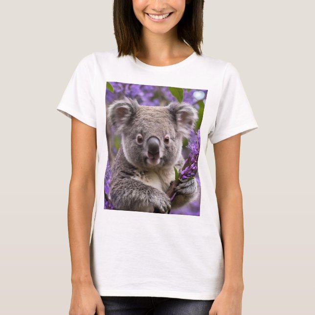 Koala Bear In Jacaranda Tree, T-Shirt (Front)