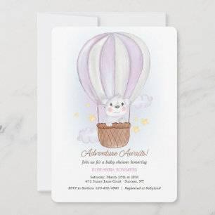 Koala Bear in Pink Air Balloon Invitation