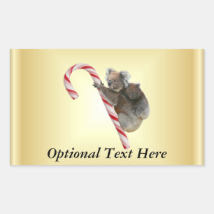 Koala Bear Mum and Joey Climbing Candy Cane Rectangular Sticker