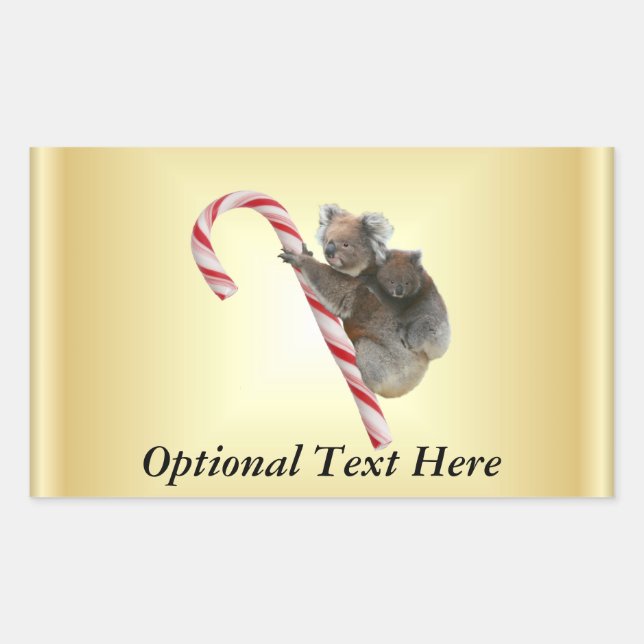 Koala Bear Mum and Joey Climbing Candy Cane Rectangular Sticker (Front)