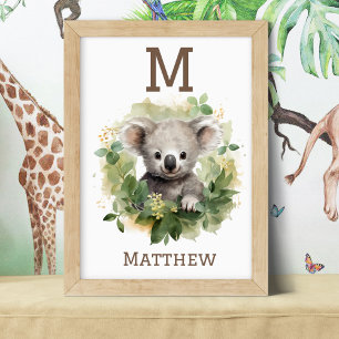 Koala Bear Nursery Art with Name Poster