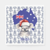 Koala Bear on Australia Flag and Christmas Tree