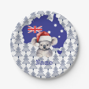Koala Bear on Australia Flag and Christmas Tree Paper Plate