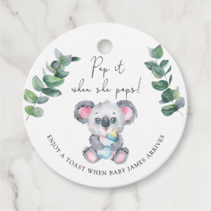 Koala Bear Pop it when she pops baby shower Favour Tags