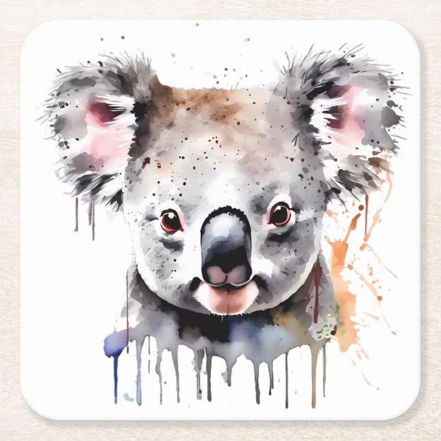 Koala Bear Portrait Square Paper Coaster (Front)