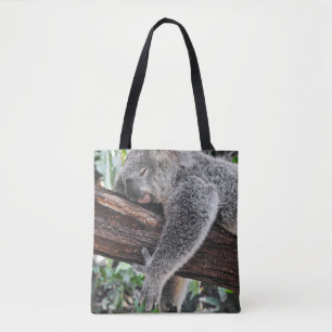 KOALA BEAR SLEEPING ON TREE TOTE BAG