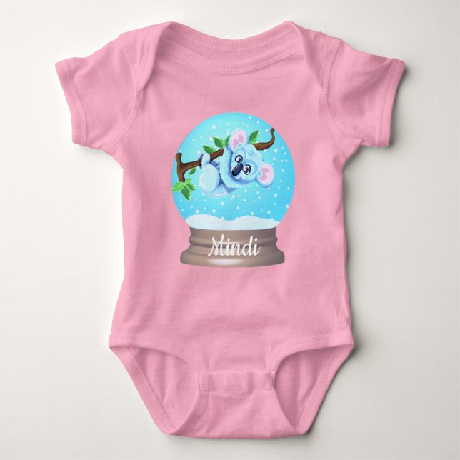 Koala bear snow globe cute pink blue baby girl bodysuit (Front)