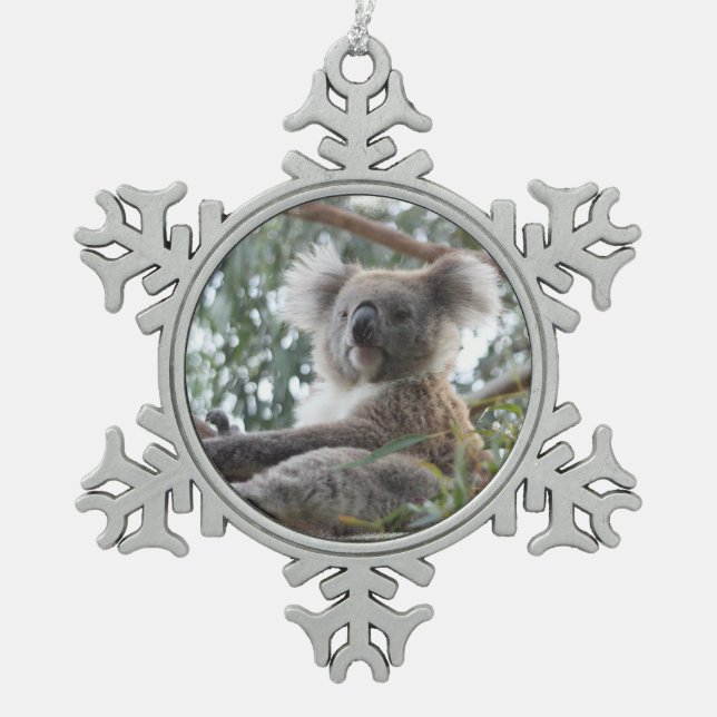 Koala Bear Snowflake Pewter Christmas Ornament (Front)