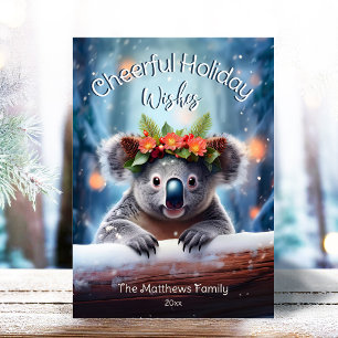 Koala Bear Snowy Winter Forest Cheerful Christmas Holiday Card