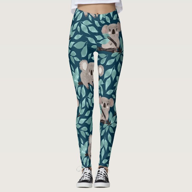 Koala Bear Teal Blue Leggings (Front)