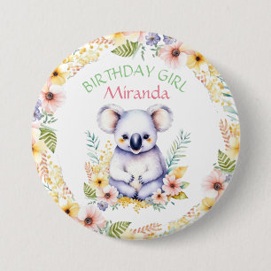 Koala Bear Themed Birthday Girl Personalised 7.5 Cm Round Badge