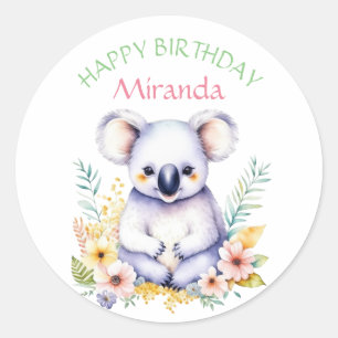 Koala Bear Themed Girl's Happy Birthday Classic Round Sticker