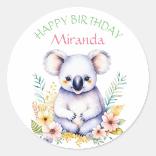 Koala Bear Themed Girl's Happy Birthday Classic Round Sticker