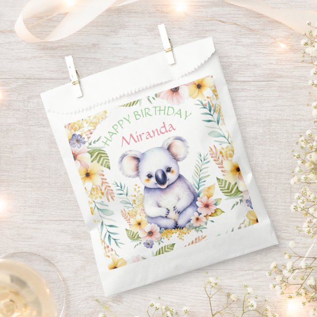 Koala Bear Themed Girl's Happy Birthday Favour Bag (Clipped)