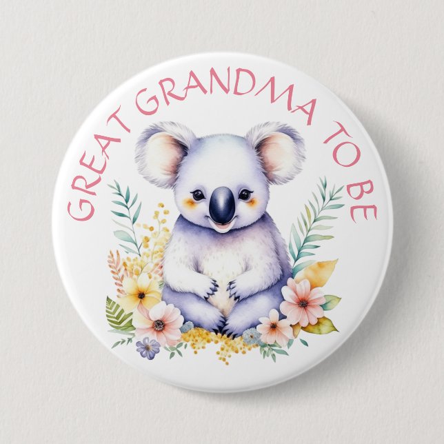 Koala Bear Themed Great Grandma to Be Baby Shower 7.5 Cm Round Badge (Front)