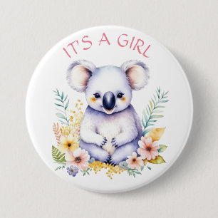 Koala Bear Themed It's a Girl Baby Shower 7.5 Cm Round Badge