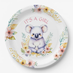 Koala Bear Themed It's a Girl Baby Shower Paper Plate