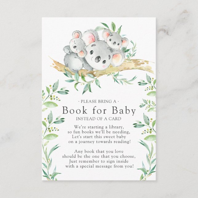 Koala Bear Twins Baby Shower Book for Baby Card (Front)