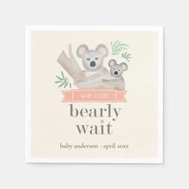 Koala Bear We Can Bearly Wait Baby Shower Napkin (Front)