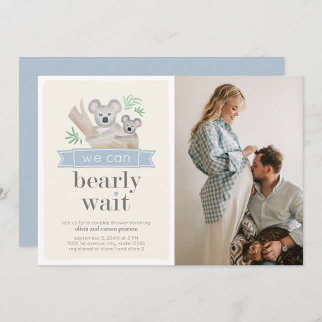 Koala Bear We Can Bearly Wait Couples Baby Shower  Invitation (Front/Back)