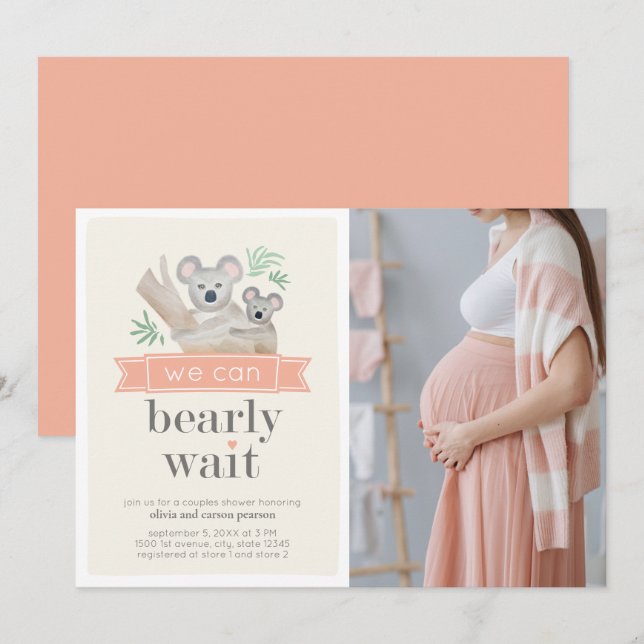 Koala Bear We Can Bearly Wait Couples Baby Shower  Invitation (Front/Back)