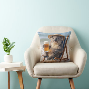 Koala Bear With a Beer on a Beach Cushion
