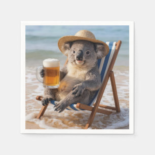 Koala Bear With a Beer on a Beach Napkin
