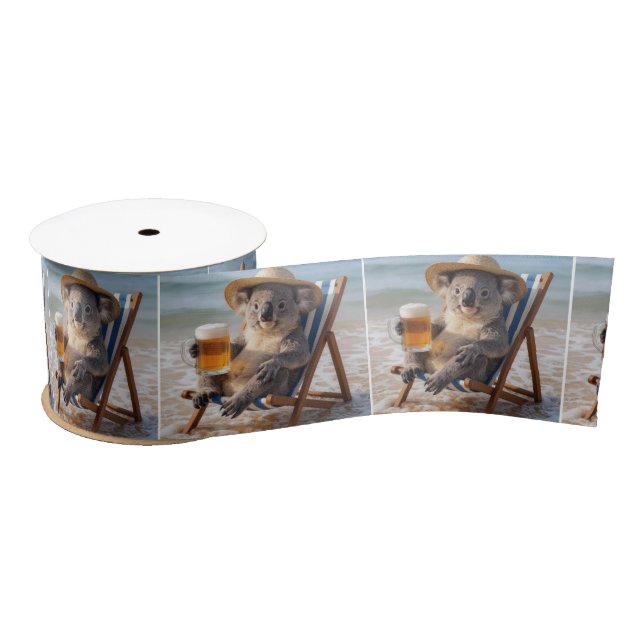 Koala Bear With a Beer on a Beach Satin Ribbon (Spool)