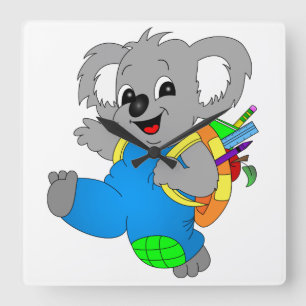 Koala Bear with backpack Square Wall Clock