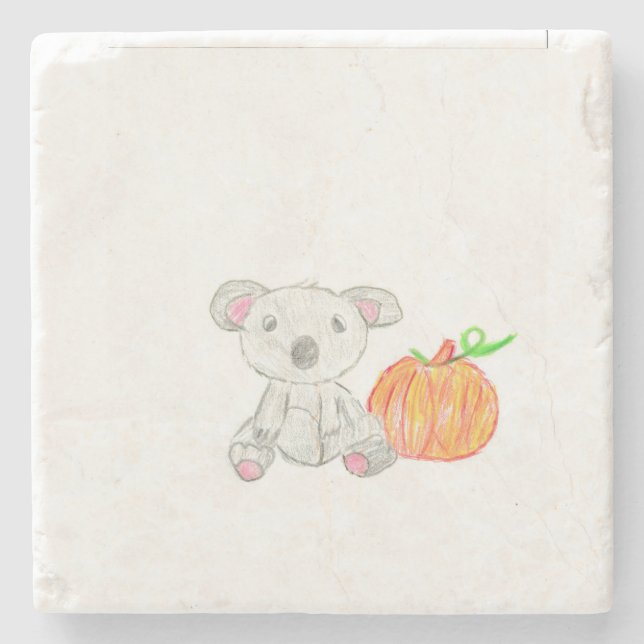 Koala Bear with Pumpkin  Stone Coaster (Front)