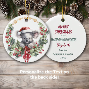 Koala Bear Wreath Granddaughter Christmas Ceramic Ornament