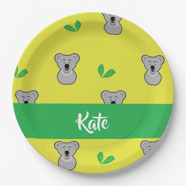 Koala bear yellow pattern paper plate (Front)