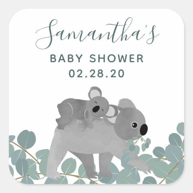 Koala Bears Baby Shower Square Sticker (Front)