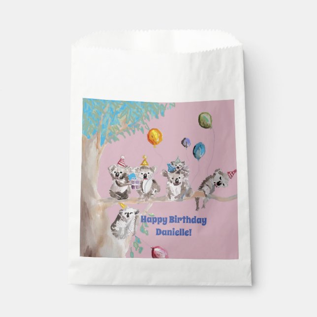 Koala Bears Birthday Party Animal Girls Pink Favour Bag (Front)