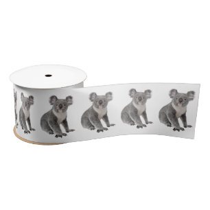 Koala Bears on White Gingham Satin Ribbon