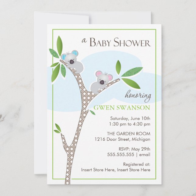 Koala Bears - Twins Baby Shower Invitations (Front)