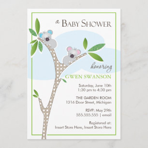 Koala Bears - Twins Baby Shower Invitations