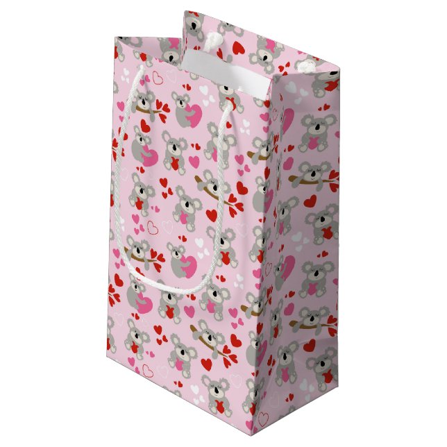 Koala Bears Valentine's Day Hearts Pattern Small Gift Bag (Back Angled)