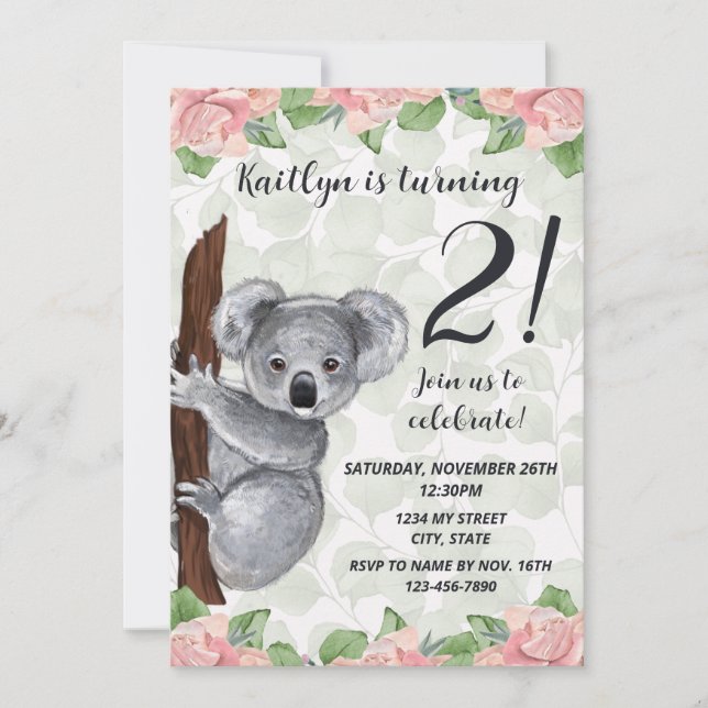 Koala Birthday Invitation (Front)