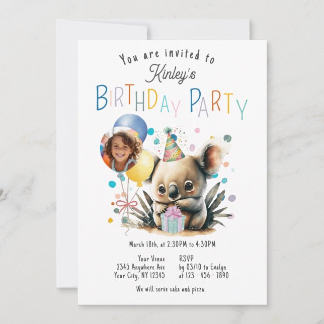 Koala Birthday  Invitation (Front)