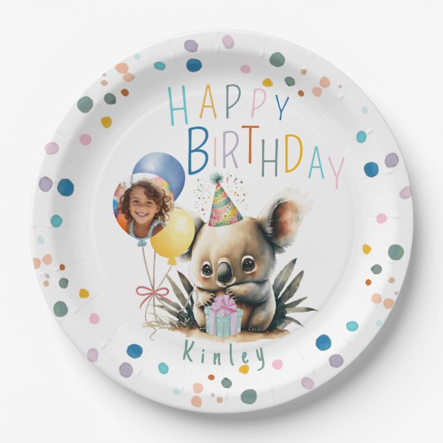 Koala Birthday Paper Plates (Front)