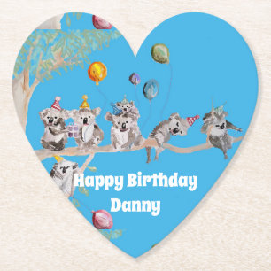 Koala Birthday Party Blue Paper Party Coaster