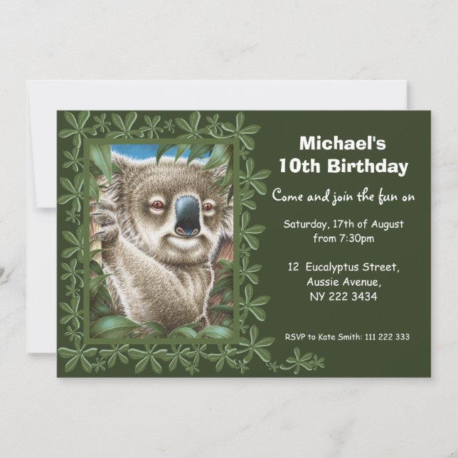Koala Birthday Party Invitation (Front)