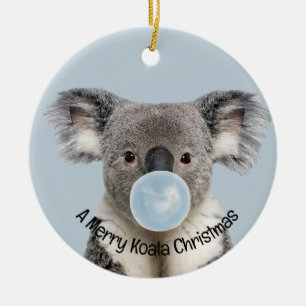 Koala Blowing a Blue Bubble gum Christmas Greeting Ceramic Ornament