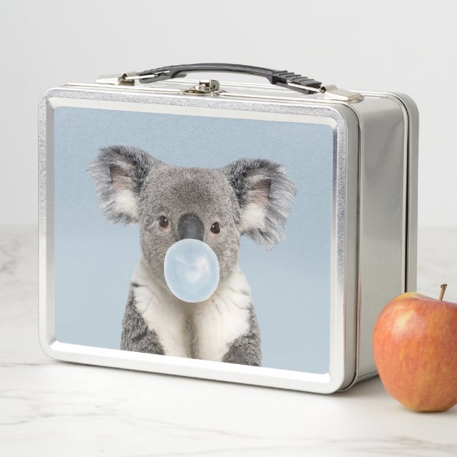 Koala Blowing a Blue Bubble gum  Metal Lunch Box (In Situ)